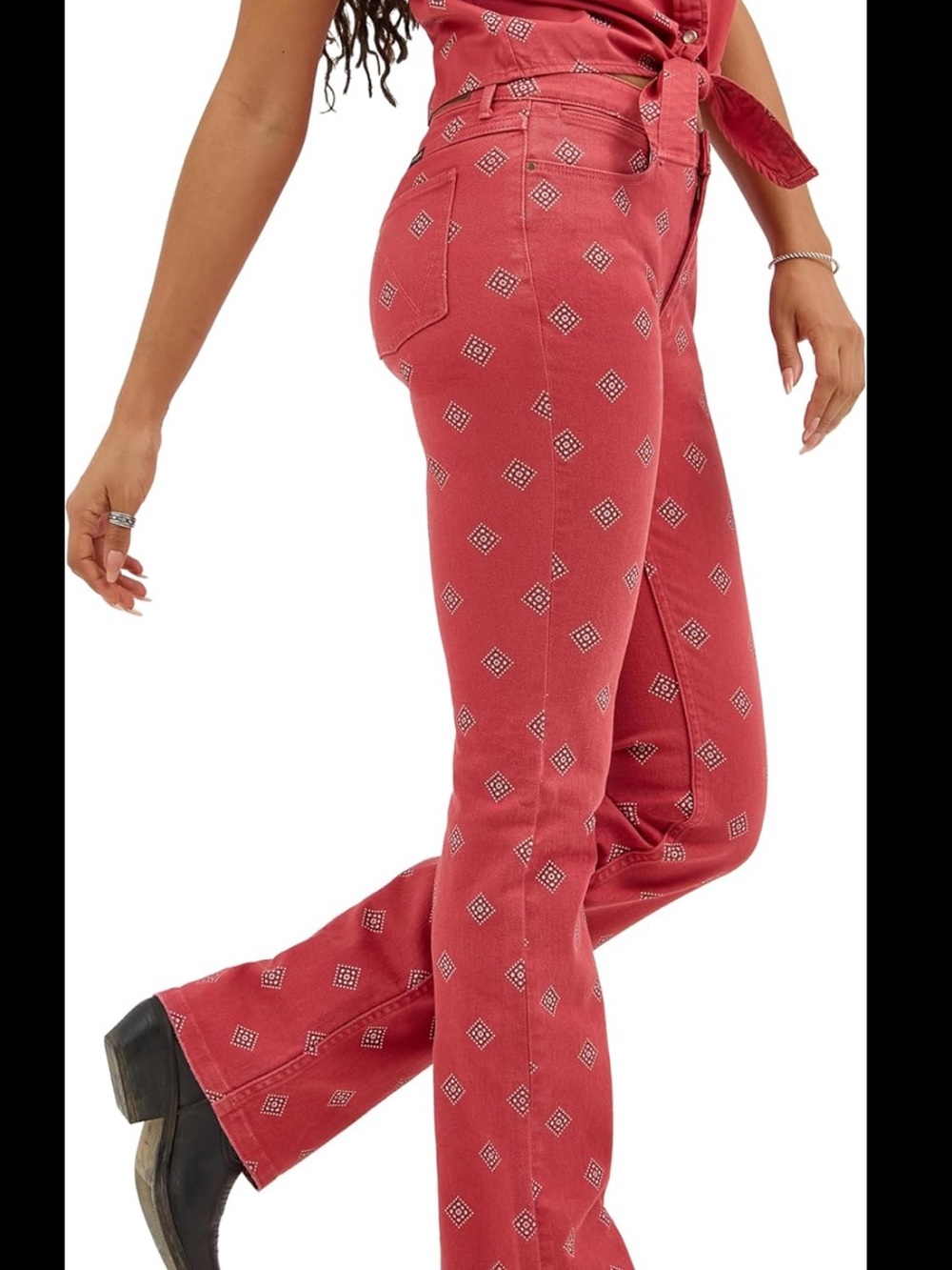 Wrangler Red Printed Bootcut Jeans - Picture 2 of 9